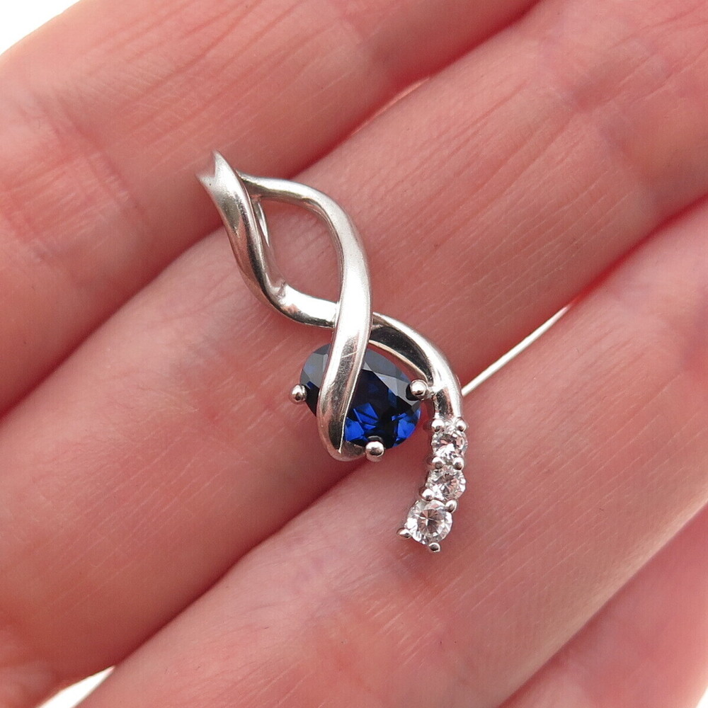 925 Sterling Silver Lab-Created Sapphire Real White Topaz Twisted Charm Pendant